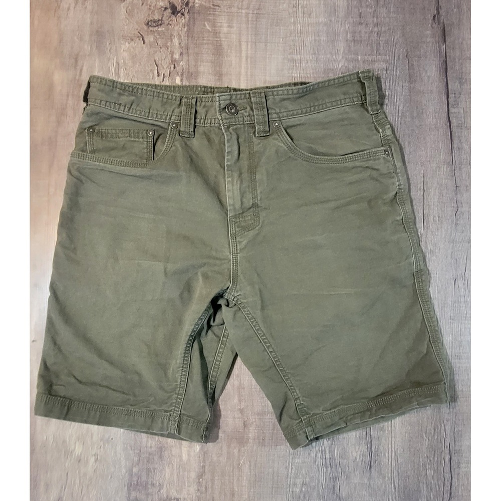 Prana Zion Mens 32W x 9L Olive Green Organic Cotton Stretch Utility Shorts